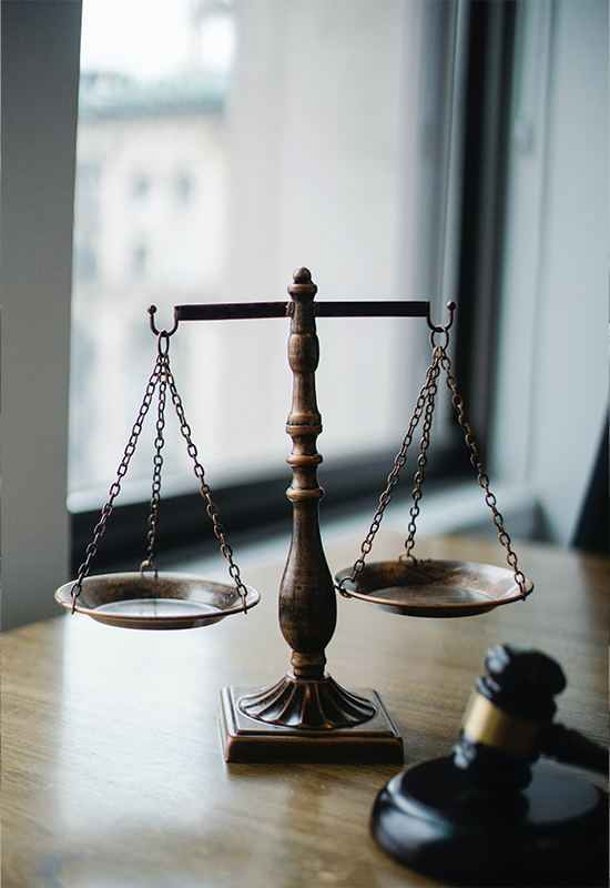 Law scale on a wood desk
