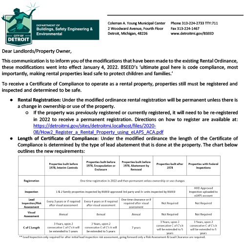 Detroit Rental Ordinance
